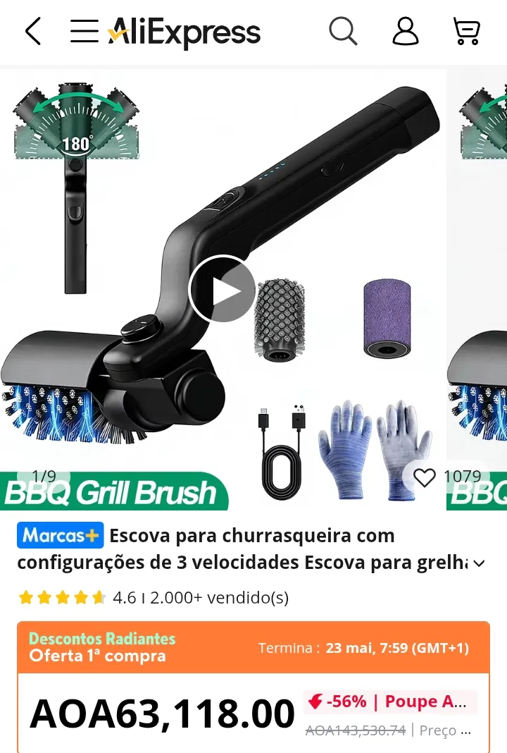BBQ Grill Brush 3-Speed Settings Electric Grill Brush,180° Adjustable